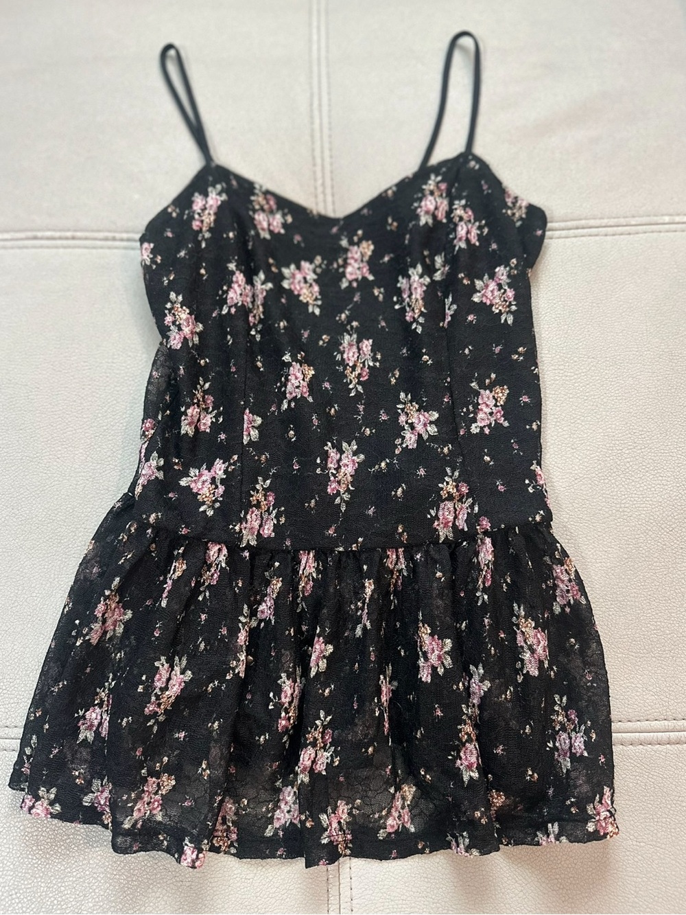 finn & clover Black Slip Dress with Pink Floral Print